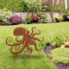 Rusty Octopus Metal Garden Decor, Octopus Outer Accent For Fishermen