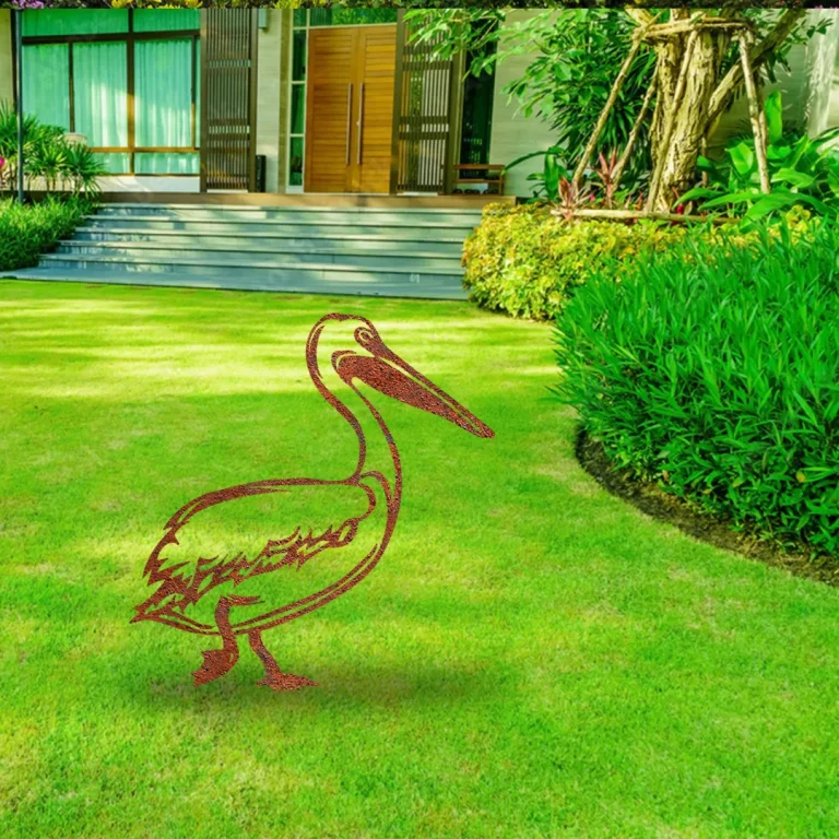 Rusty Pelican Metal Garden Sculpture, Pelican Decorative Gift For Mother