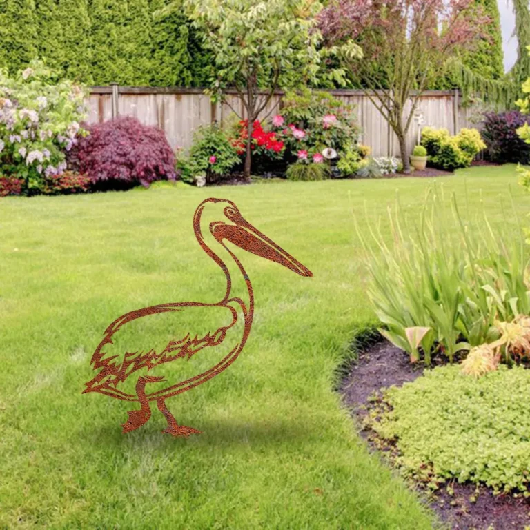 Rusty Pelican Metal Garden Sculpture, Pelican Decorative Gift For Mother