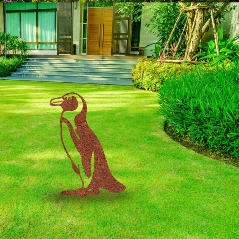 Rusted Penguin Metal Garden Decoration, Penguin Weatherproof Gift For Mom