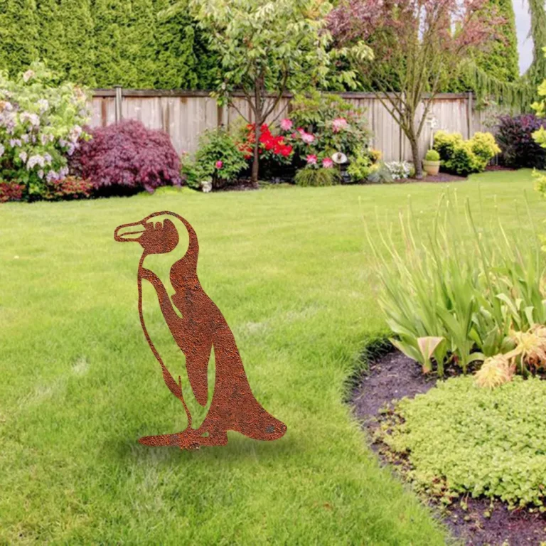 Rusted Penguin Metal Garden Decoration, Penguin Weatherproof Gift For Mom