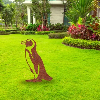 Rusted Penguin Metal Garden Decoration, Penguin Weatherproof Gift For Mom