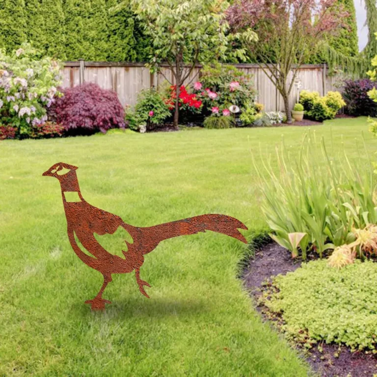 Rustic Running Pheasant Metal Garden Decor, Pheasant Evergreen Farm Accent