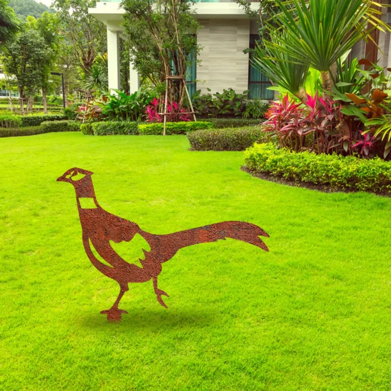 Rustic Running Pheasant Metal Garden Decor, Pheasant Evergreen Farm Accent