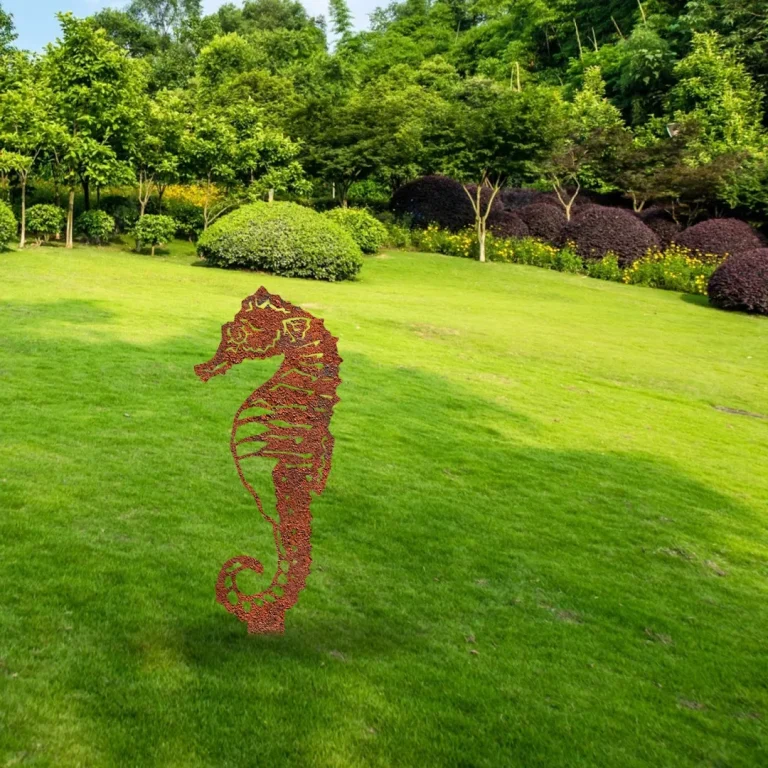 Rusty Seahorse Metal Garden Decoration, Seahorse Beach House Iron Artwork