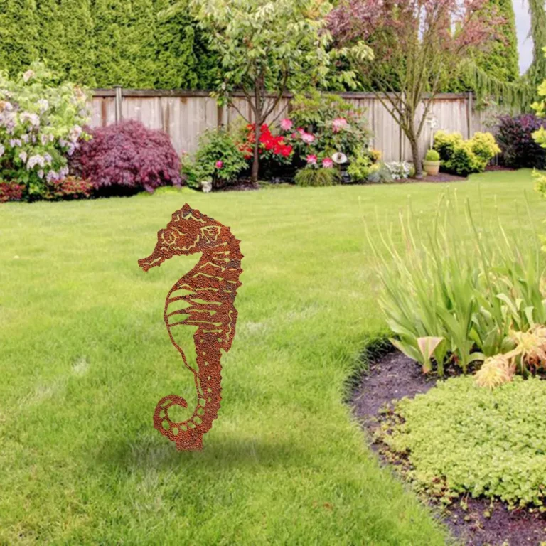 Rusty Seahorse Metal Garden Decoration, Seahorse Beach House Iron Artwork