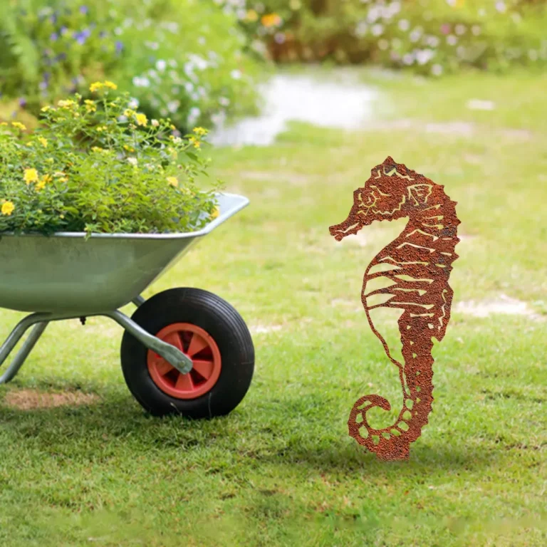Rusty Seahorse Metal Garden Decoration, Seahorse Beach House Iron Artwork