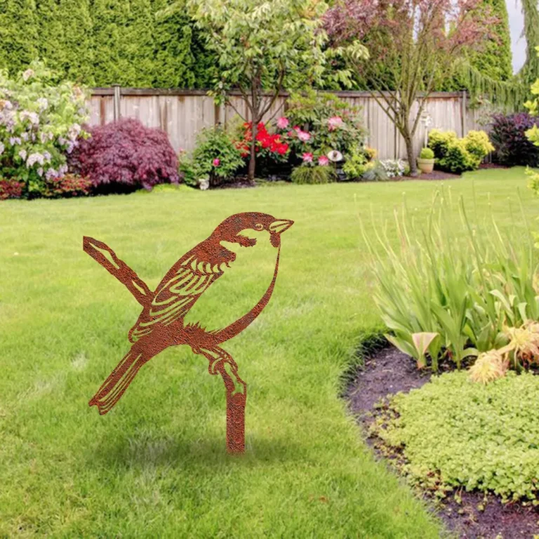 Rusty Sparrow Bird Metal Garden Stake, Sparrow Color Accent