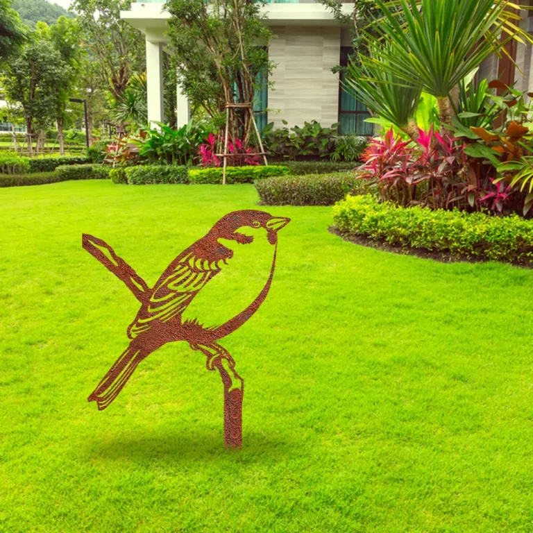 Rusty Sparrow Bird Metal Garden Stake, Sparrow Color Accent