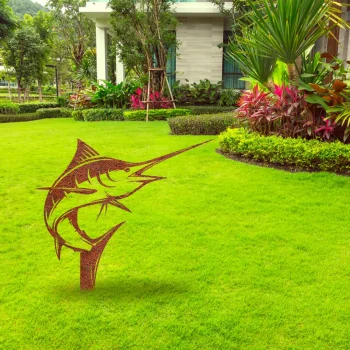 Rusty Swordfish Metal Garden Decor, Swordfish Sea Plasma Cut Accent