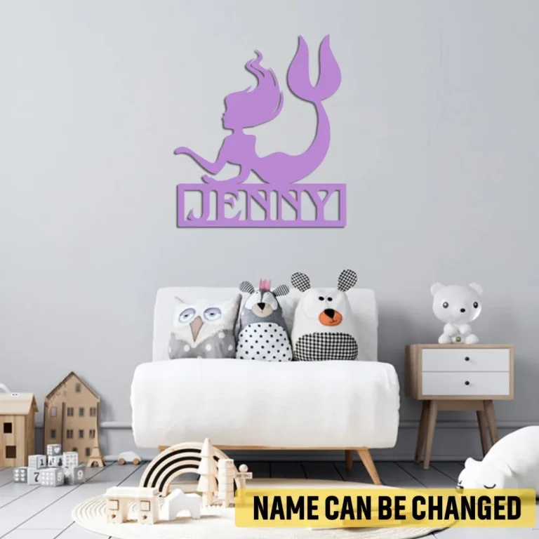 Personalized Violet Mermaid Metal Sign, Violet Mermaid Girl's Room Accent