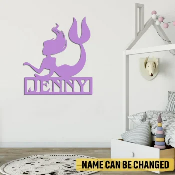 Personalized Violet Mermaid Metal Sign, Violet Mermaid Girl's Room Accent