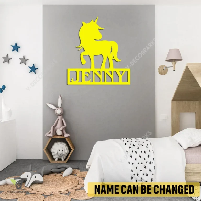 Custom Unicorn Metal Wall Decoration, Unicorn Housewarming Nursery Plaque