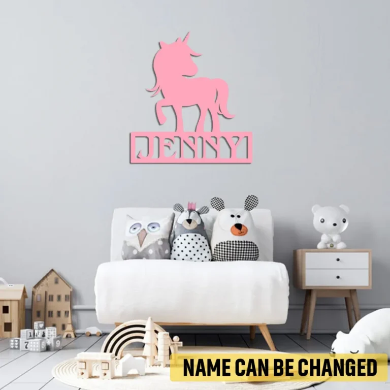 Customized Pink Unicorn Metal Art, Pink Unicorn Decorative Art For Daughter