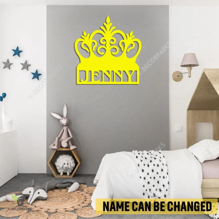 Personalized Princess Crown Metal Wall Decor, Princess Crown Cutout Steel Accent For Girls