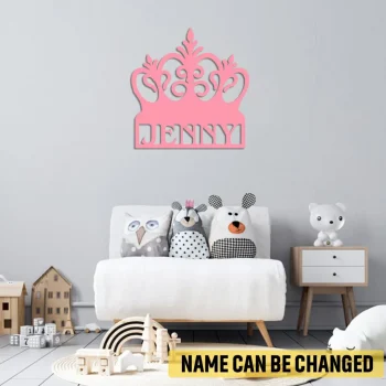 Custom Pink Princess Crown Metal Wall Art, Princess Crown Cutout Plaque For Daughter's Room