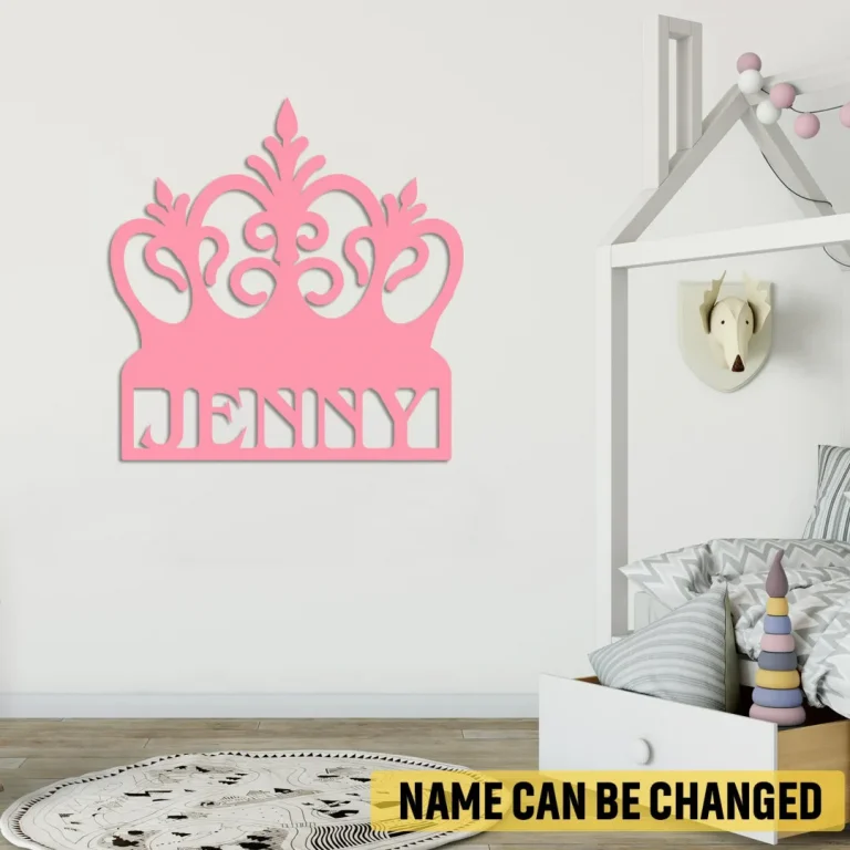 Custom Pink Princess Crown Metal Wall Art, Princess Crown Cutout Plaque For Daughter's Room