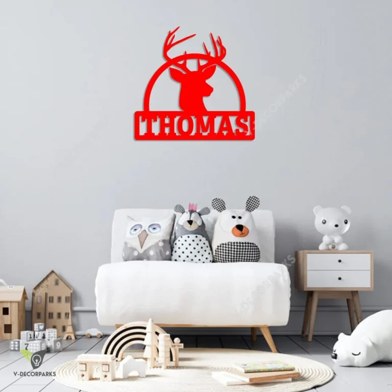 Personalized Buck Head Metal Art, Deer Steel Plaque For Boy's Room