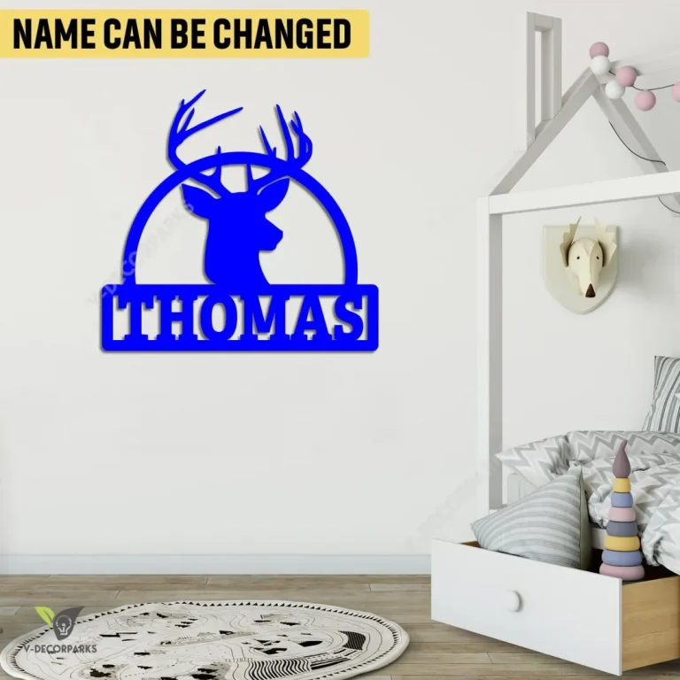 Personalized Buck Head Metal Art, Deer Steel Plaque For Boy's Room