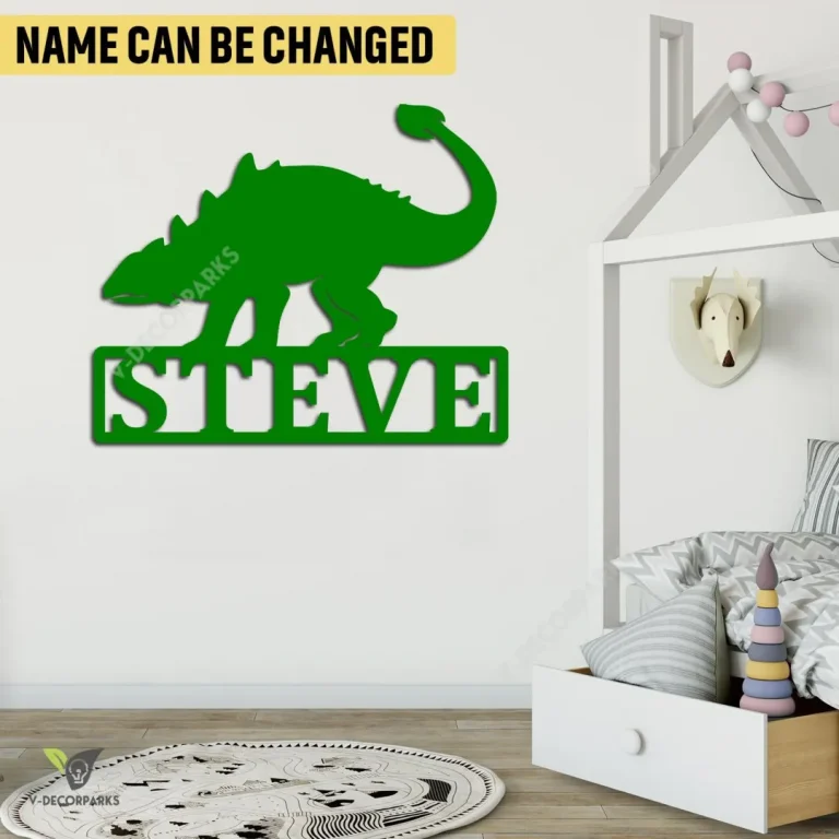 Personalized Ankylosaurus Dinosaur Metal Wall Decoration, Ankylosaurus Dinosaur Plasma Cut Artwork For Kid's Room