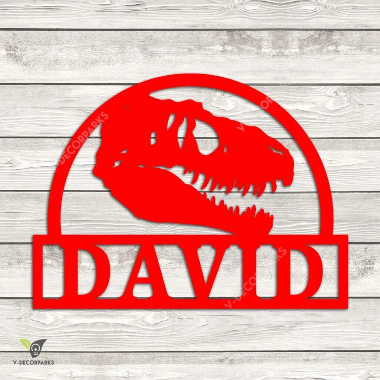 Customized Name Dinosaur Skull Metal Art, T-rex Skull, T-rex Fossil Jurassic Cut Wall Hanging For Boys