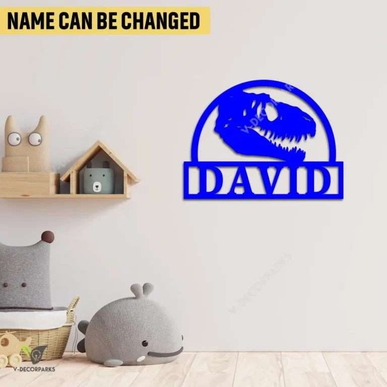 Customized Name Dinosaur Skull Metal Art, T-rex Skull, T-rex Fossil Jurassic Cut Wall Hanging For Boys
