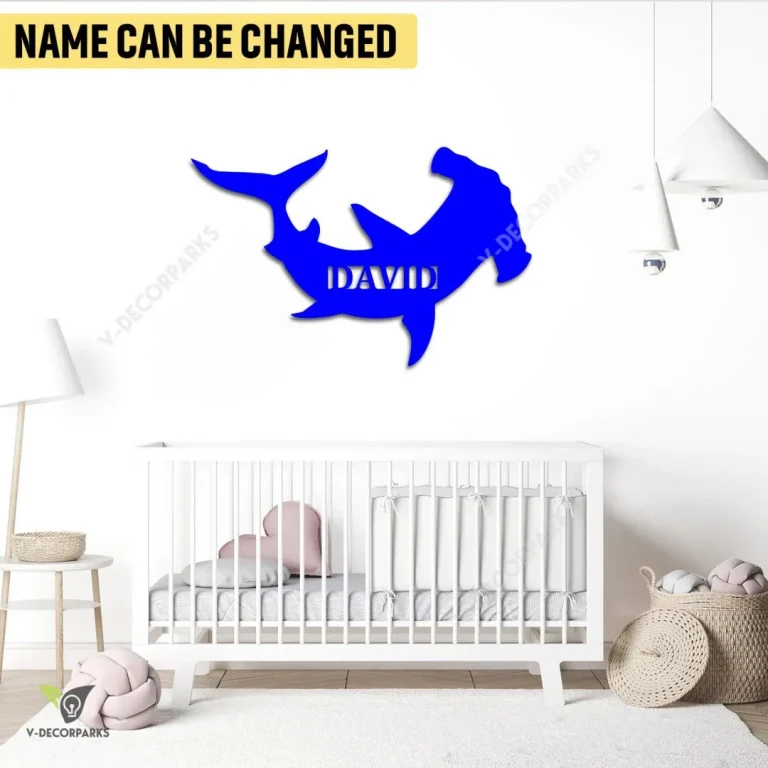 Custom Hammerhead Shark Metal Wall Decor, Hammerhead Shark Ocean Silhouette Boy's Room Wall Hanging