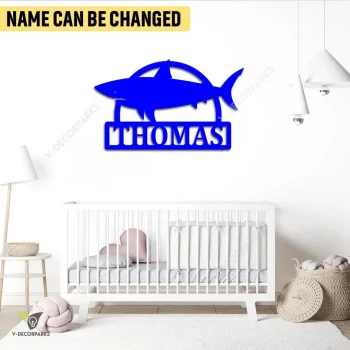 Custom Nautical Shark Metal Wall Art, Nautical Shark, Baby Shark Nursery Room Decorative Plaque