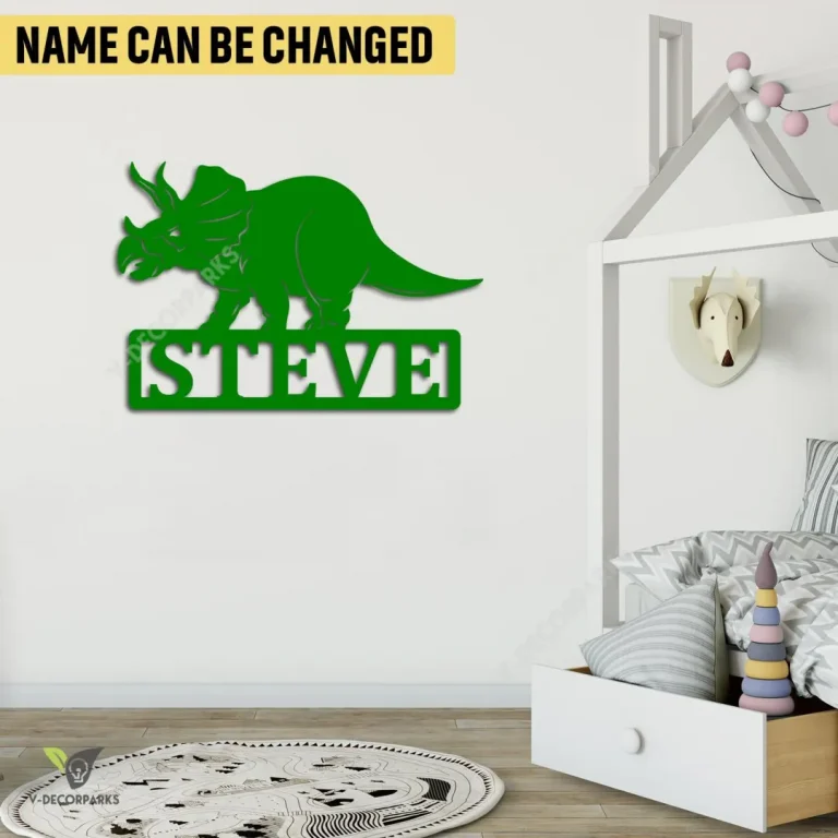 Customized Triceratops Dinosaur Metal Wall Decor, Triceratops Jurassic World Kids Room Christmas Decor