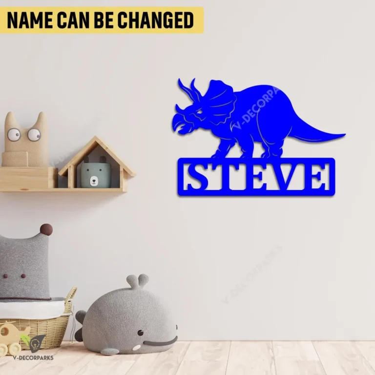 Customized Triceratops Dinosaur Metal Wall Decor, Triceratops Jurassic World Kids Room Christmas Decor