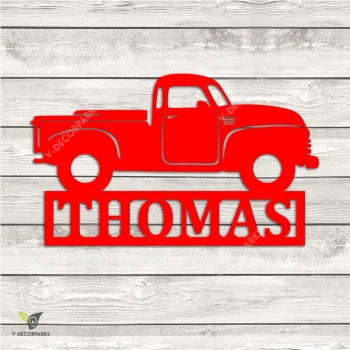Custom Vintage Pickup Truck Metal Wall Decoration, Vintage Pickup Truck Antique Truck Cutout Plaque For Son