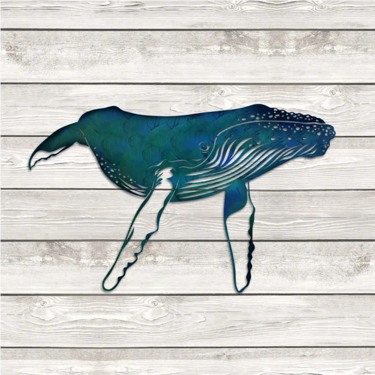 Blue Humpback Whale Metal Wall Decoration, Blue Humback Whale Vintage Plaque