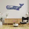 Blue Sperm Whale With Waves Metal Art, Blue Sperm Whale Home Artwork