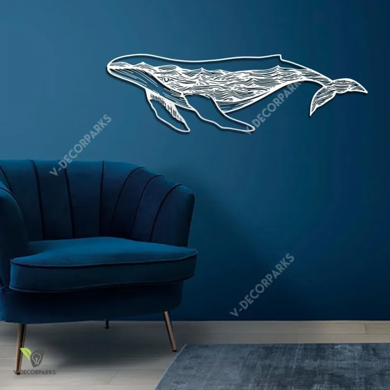 Humpback Whal With Ocean Wave Inside, Whale Cutout Artwork