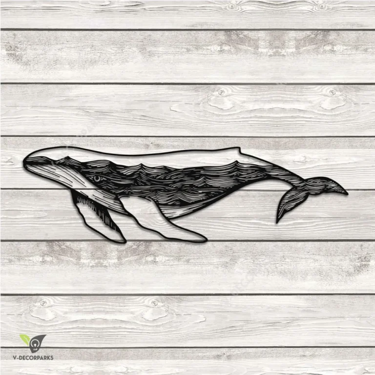 Humpback Whal With Ocean Wave Inside, Whale Cutout Artwork