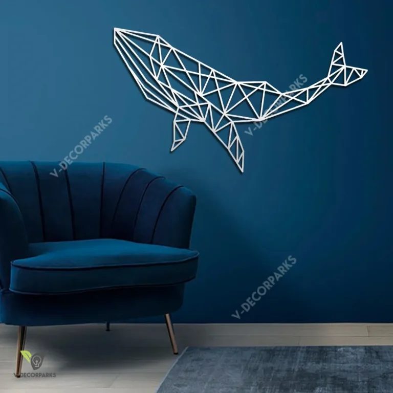 Geometric Whale Metal Wall Decor, Geometric Whale Coastal Living Room Plaque