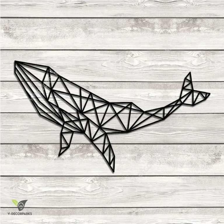 Geometric Whale Metal Wall Decor, Geometric Whale Coastal Living Room Plaque