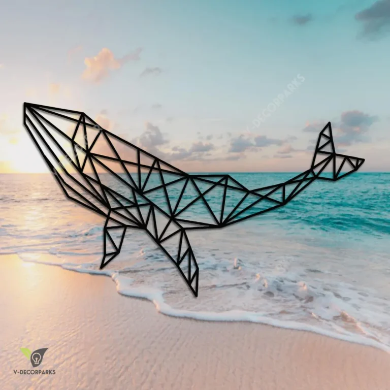 Geometric Whale Metal Wall Decor, Geometric Whale Coastal Living Room Plaque