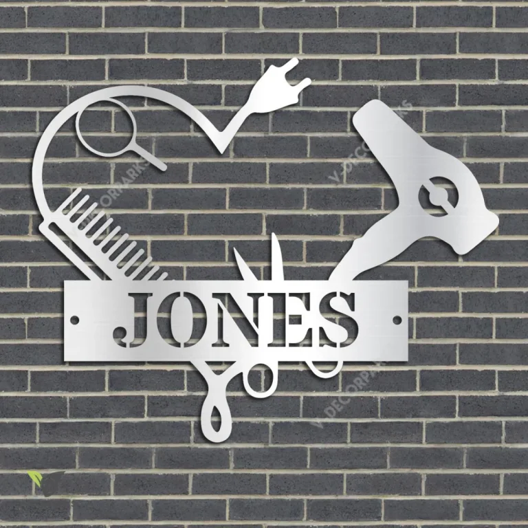 Personalized Hair Dryer, Comb And Mirror Heart Metal Sign, Hairdresser, Hair Salon Decorative Accent
