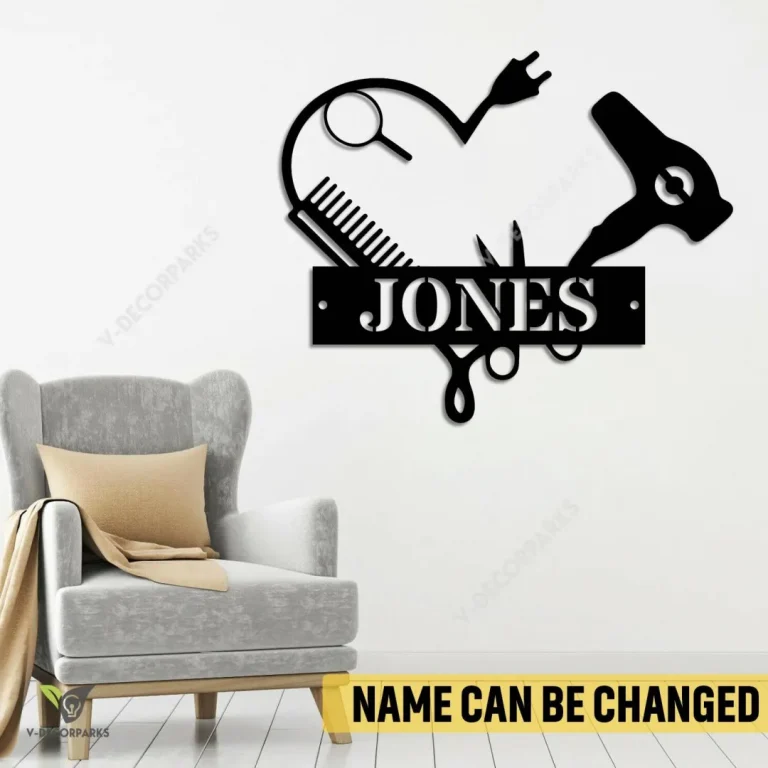 Personalized Hair Dryer, Comb And Mirror Heart Metal Sign, Hairdresser, Hair Salon Decorative Accent