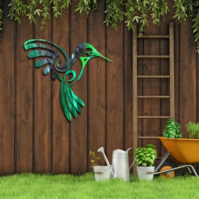 Green Hummingbird Metal Wall Art, Green Hummingbird Fence Decor