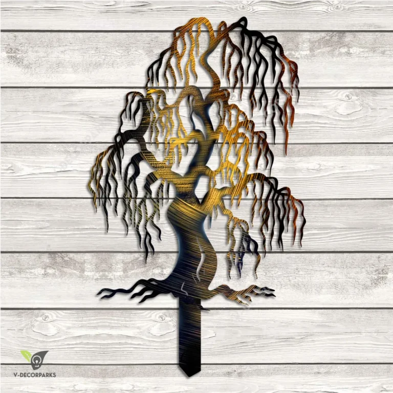 Heat Treated Color Willow Tree Metal Garden Decor, Willow Tree, Tree Of Life Metallic Artwork