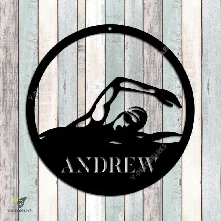 Custom Swimmer Metal Wall Art, Swimmer, Swimming Water Sport Oversized Accent