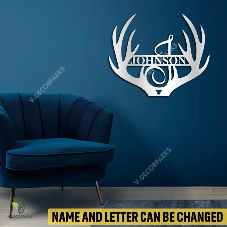 Personalized Name Deer Antler Metal Wall Decoration, Deer Antler, Deer Hunting Housewarming Artwork