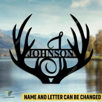 Personalized Name Deer Antler Metal Wall Decoration, Deer Antler, Deer Hunting Housewarming Artwork