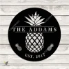 Personalized Name And Date Pineapple Circle Metal Art, Pineapple Evergreen Kitchen Accent