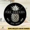 Personalized Name And Date Pineapple Circle Metal Art, Pineapple Evergreen Kitchen Accent
