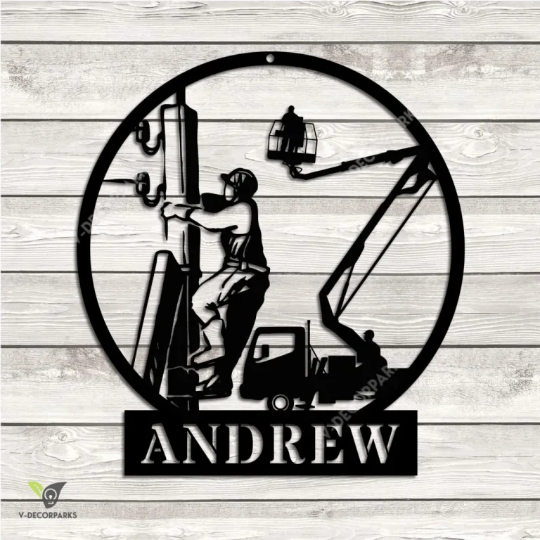 Customized Working Lineman Metal Wall Decor, Linemen, Electric Stainless Gift For Dad