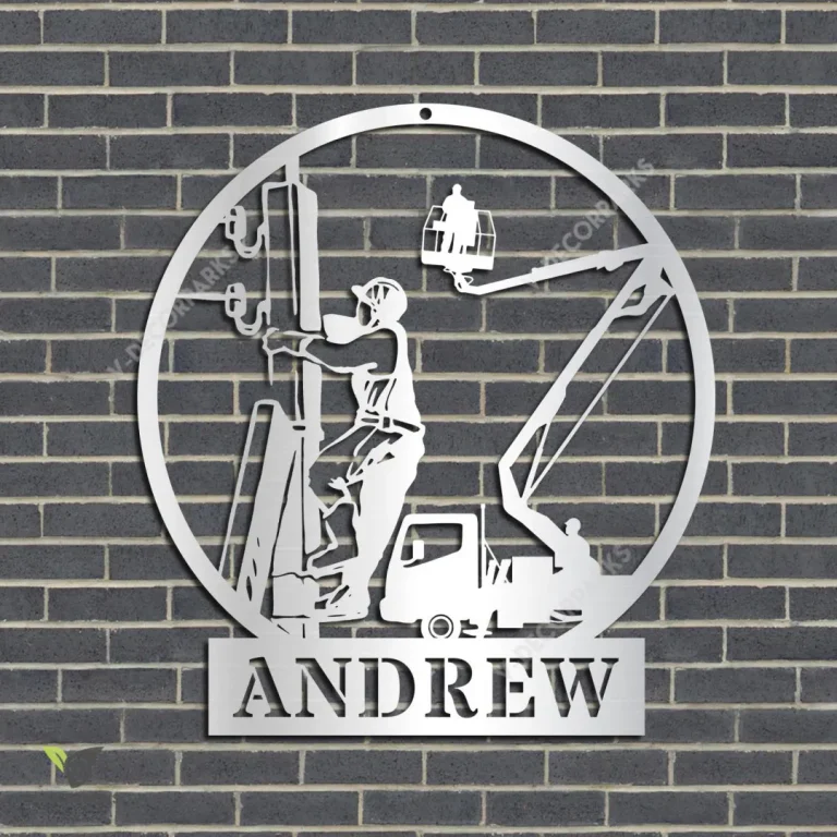 Customized Working Lineman Metal Wall Decor, Linemen, Electric Stainless Gift For Dad
