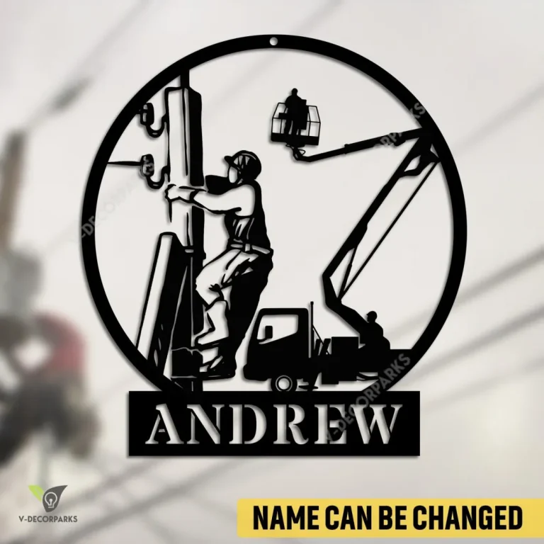 Customized Working Lineman Metal Wall Decor, Linemen, Electric Stainless Gift For Dad